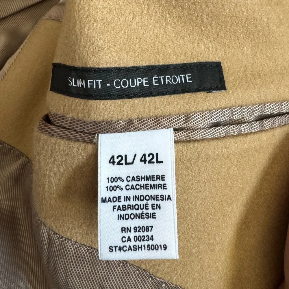 Saks Fifth Avenue 100% Cashmere Camel Sport Coat Blazer 42L Slim Fit Classic